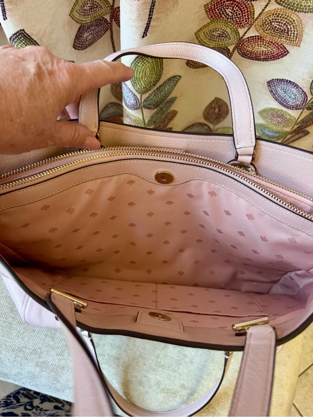kate spade pink Leather Tote with Chain-Detail Straps - Picture 4 of 6